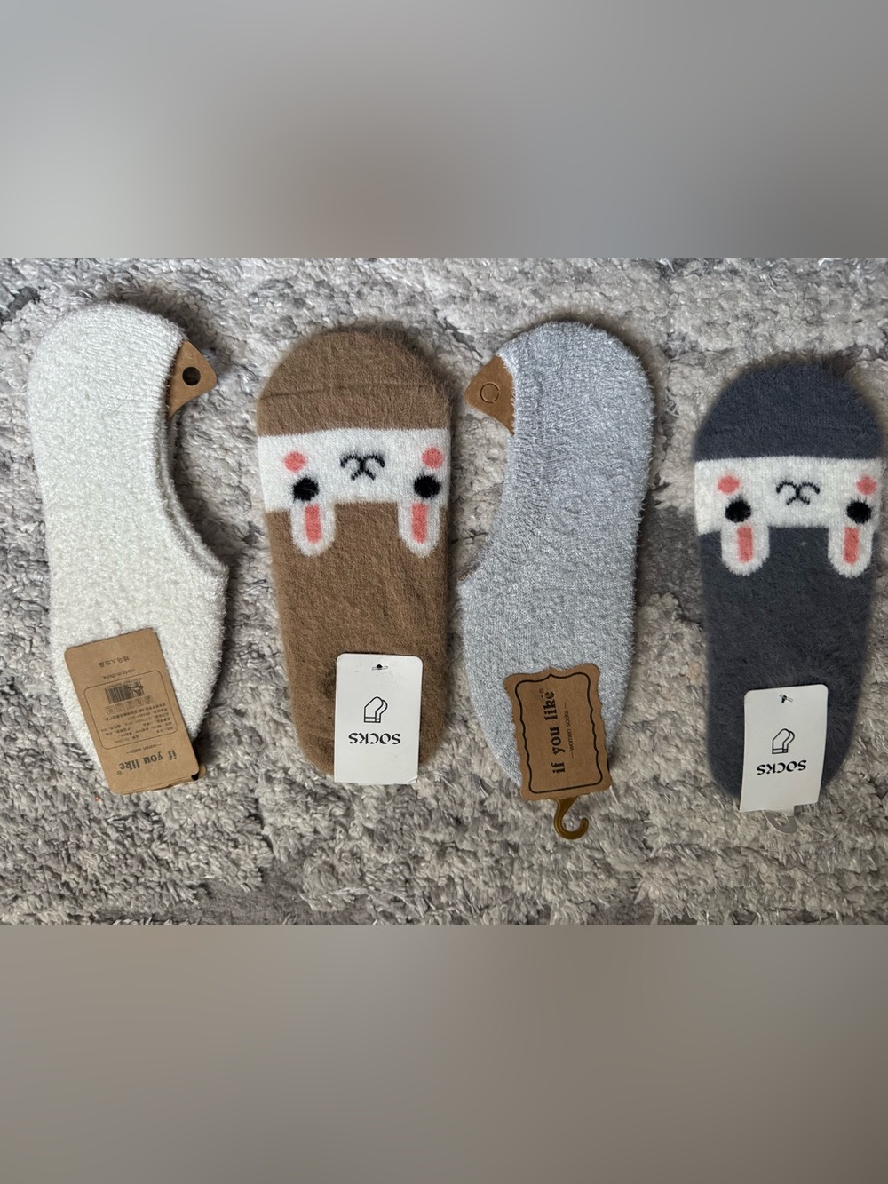 Cute Bunny No-Show Cozy Socks - Brown & Gray $20 for all 04 pairs